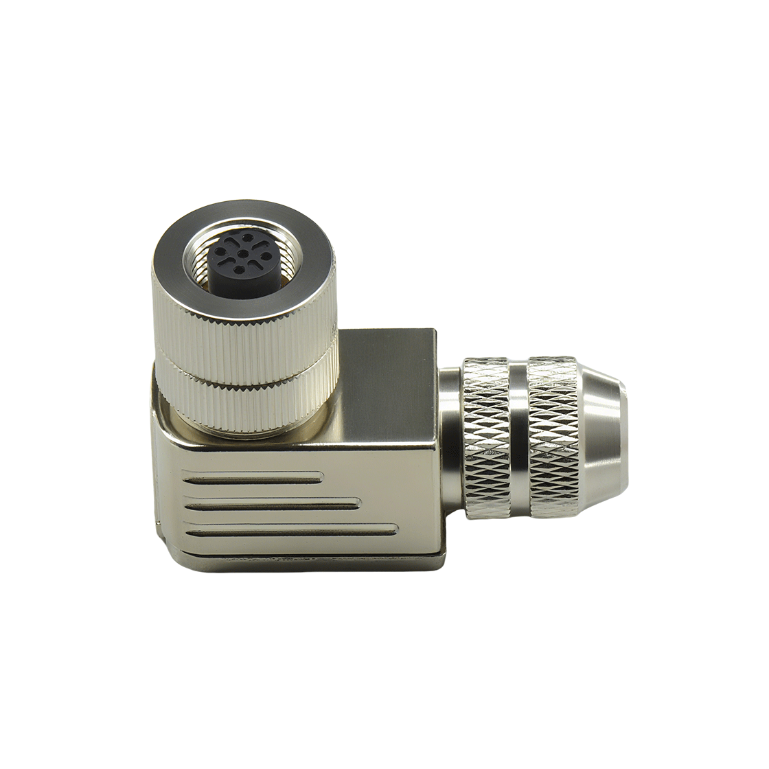 M12组装式金属款屏蔽系列 母弯头 4芯 B编码 螺钉压接 线径PG7